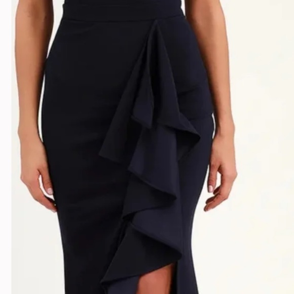 Lulus Mila Ruffled Off-the-Shoulder Maxi Dress Gown in Navy - XS - Picture 5 of 10